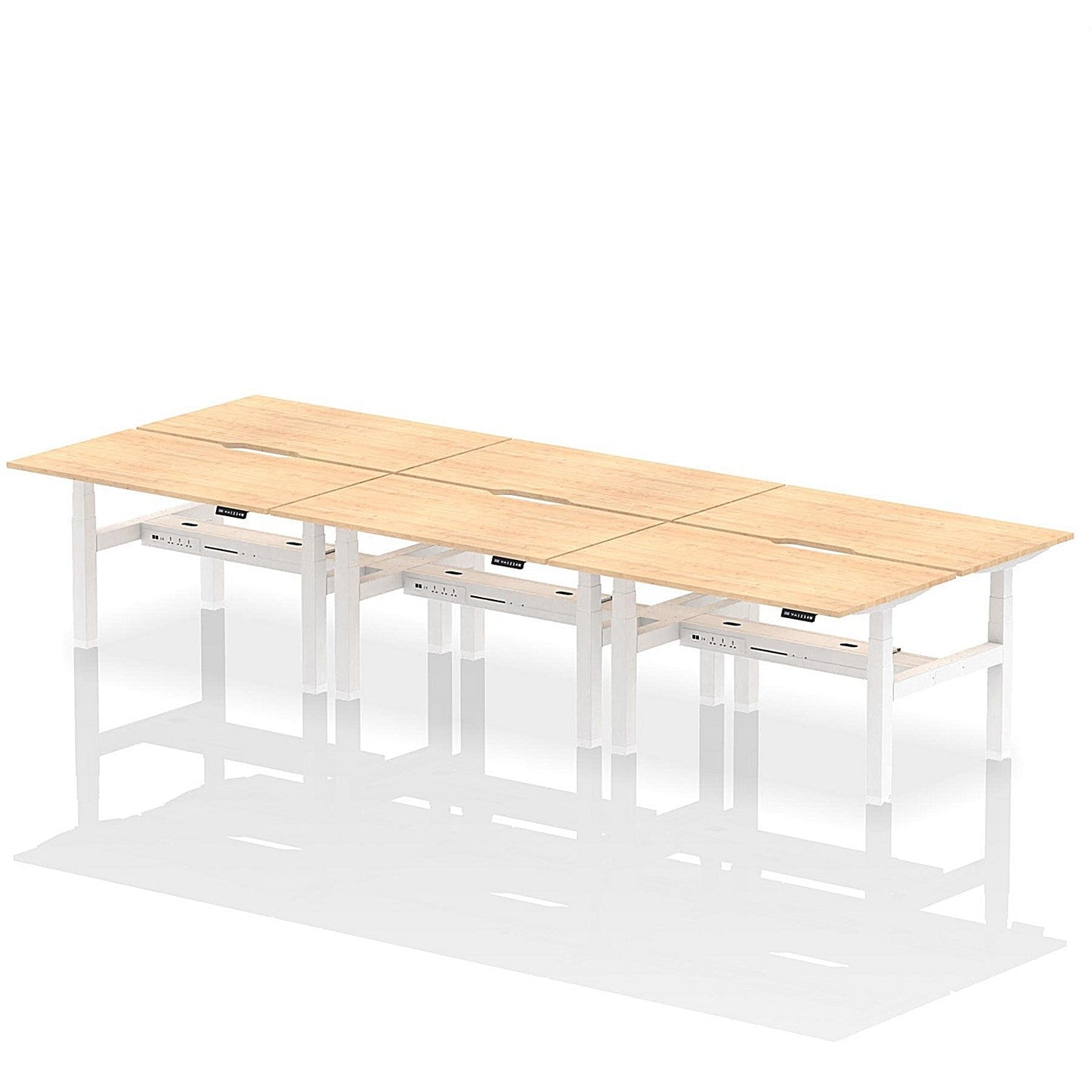 Air 6 Person Sit-Standing Scalloped Bench Desk, Back to Back, 6 x 1400mm (800mm Deep), White Frame, Maple Easy2Order : HA02140