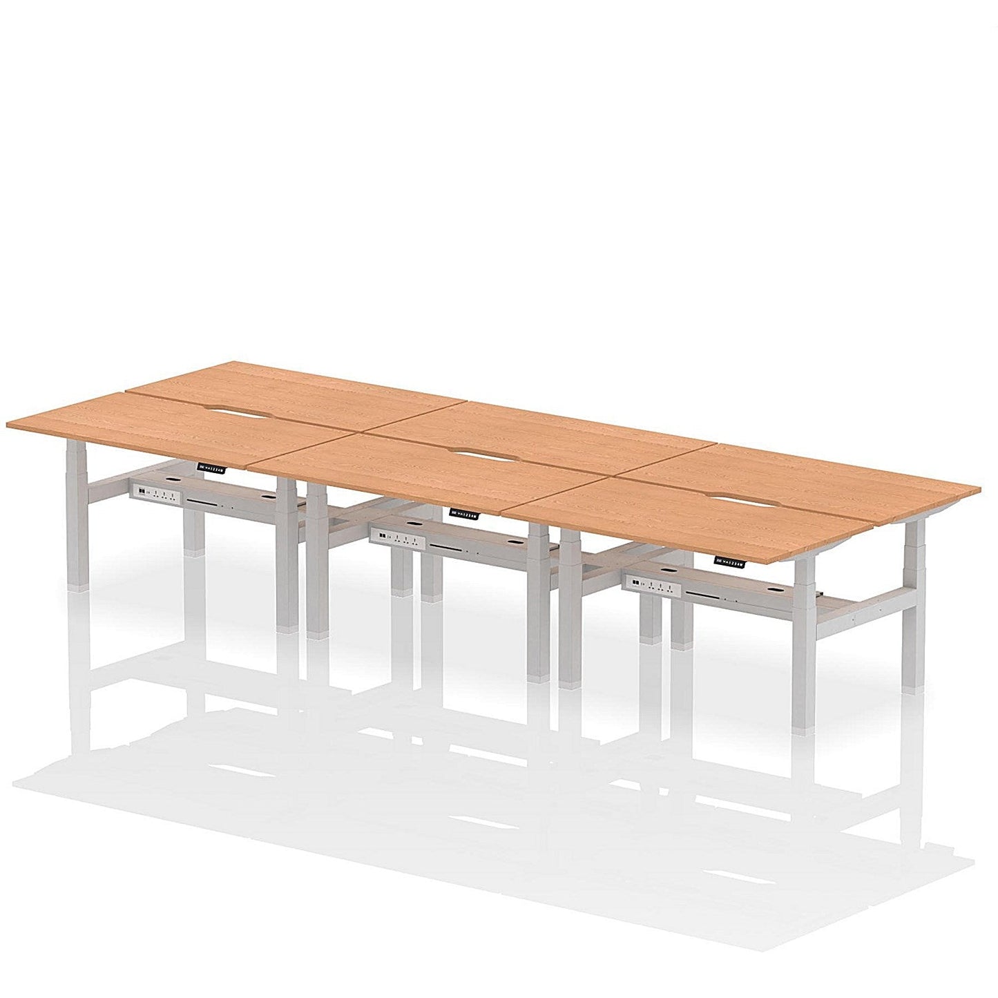 Air 6 Person Sit-Standing Scalloped Bench Desk, Back to Back, 6 x 1400mm (800mm Deep), Silver Frame, Oak Easy2Order : HA02150