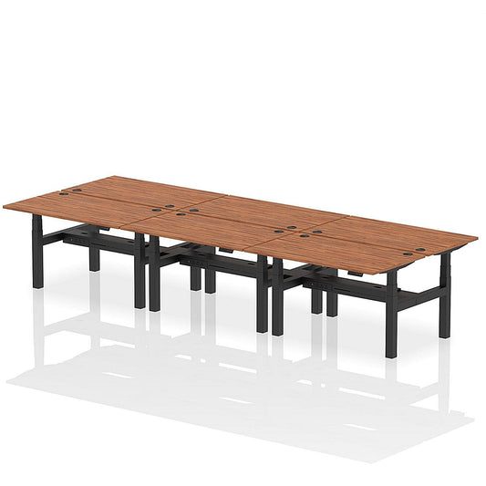 Air 6 Person Sit-Standing Bench Desk, Back to Back, 6 x 1400mm (800mm Deep), Black Frame, Walnut Easy2Order : HA02154