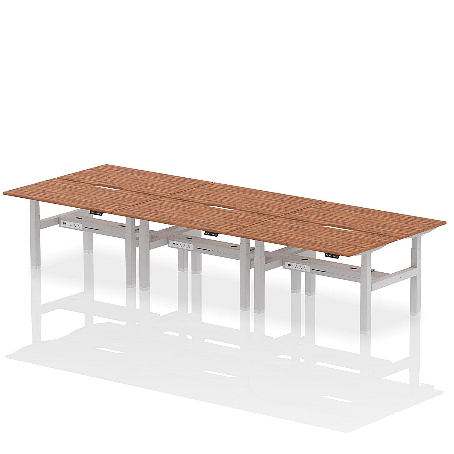Air 6 Person Sit-Standing Scalloped Bench Desk, Back to Back, 6 x 1400mm (800mm Deep), Silver Frame, Walnut Easy2Order : HA02162