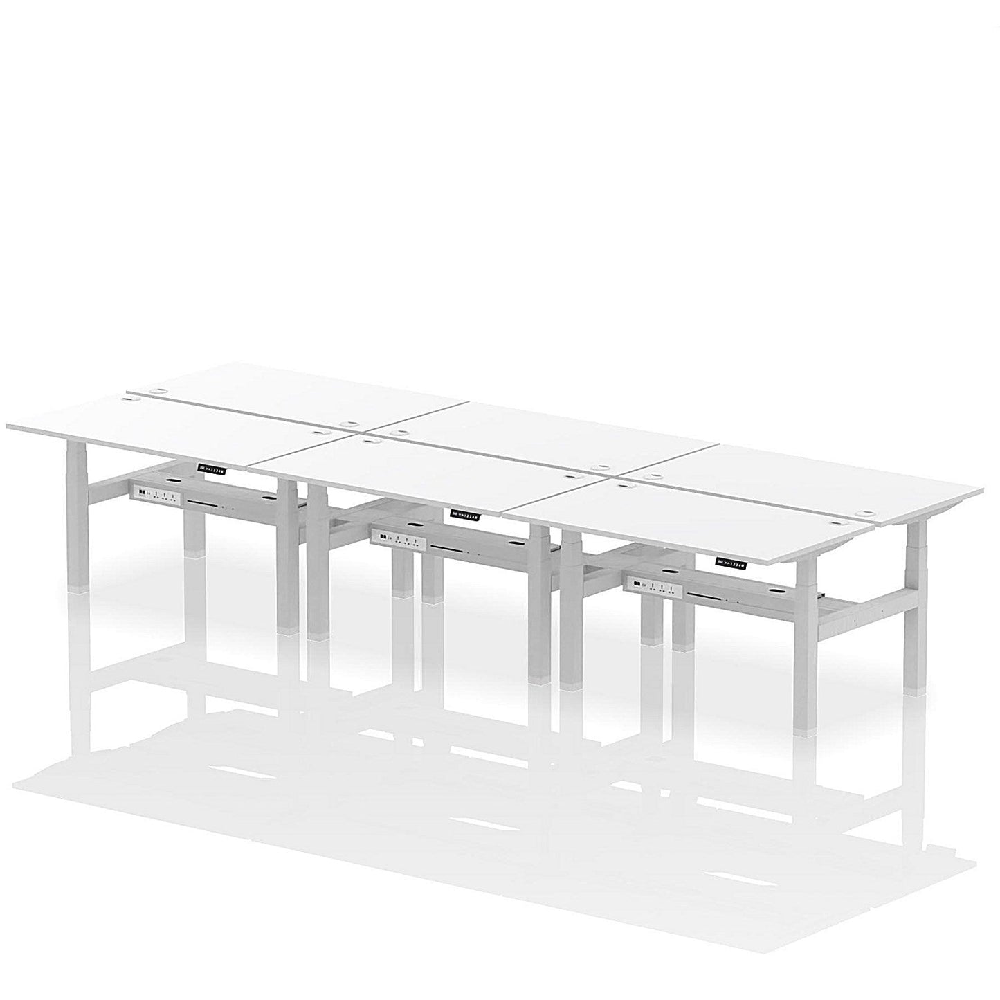Air 6 Person Sit-Standing Bench Desk, Back to Back, 6 x 1400mm (800mm Deep), Silver Frame, White Easy2Order : HA02168