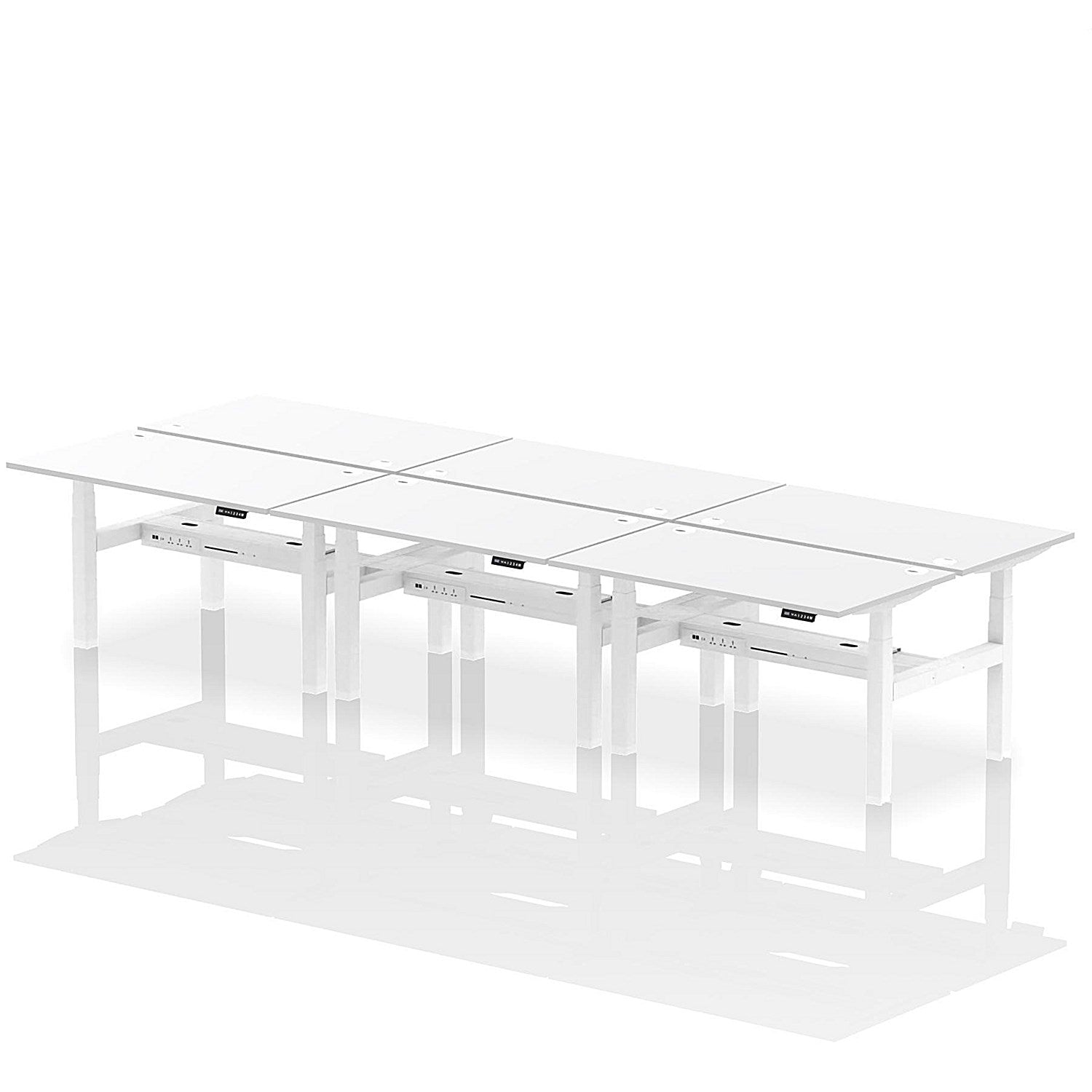 Air 6 Person Sit-Standing Bench Desk, Back to Back, 6 x 1400mm (800mm Deep), White Frame, White Easy2Order : HA02170