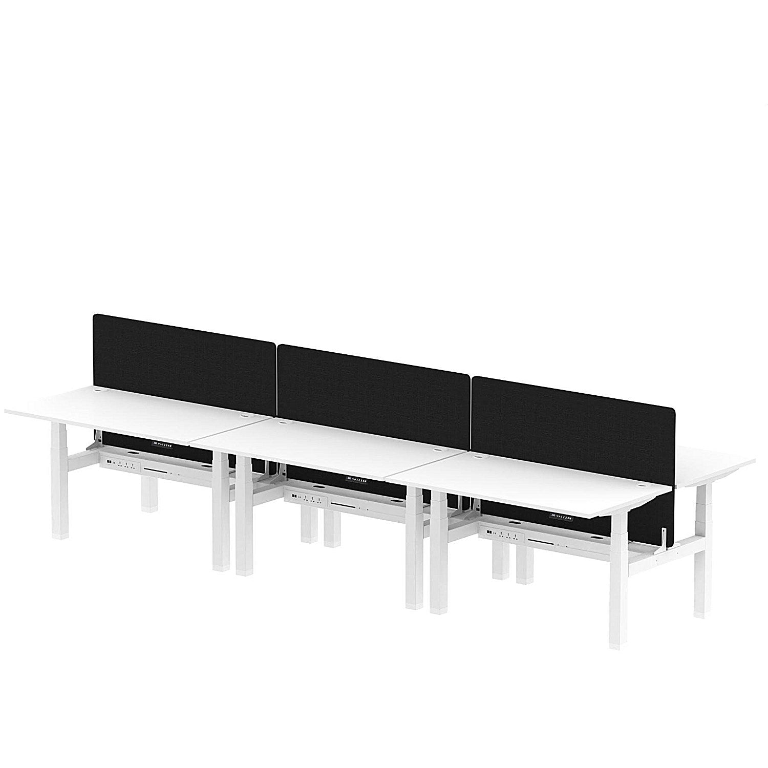 Air 6 Person Sit-Standing Bench Desk with Black Straight Screen, Back to Back, 6 x 1400mm (800mm Deep), White Frame, White Easy2Order : HA02171