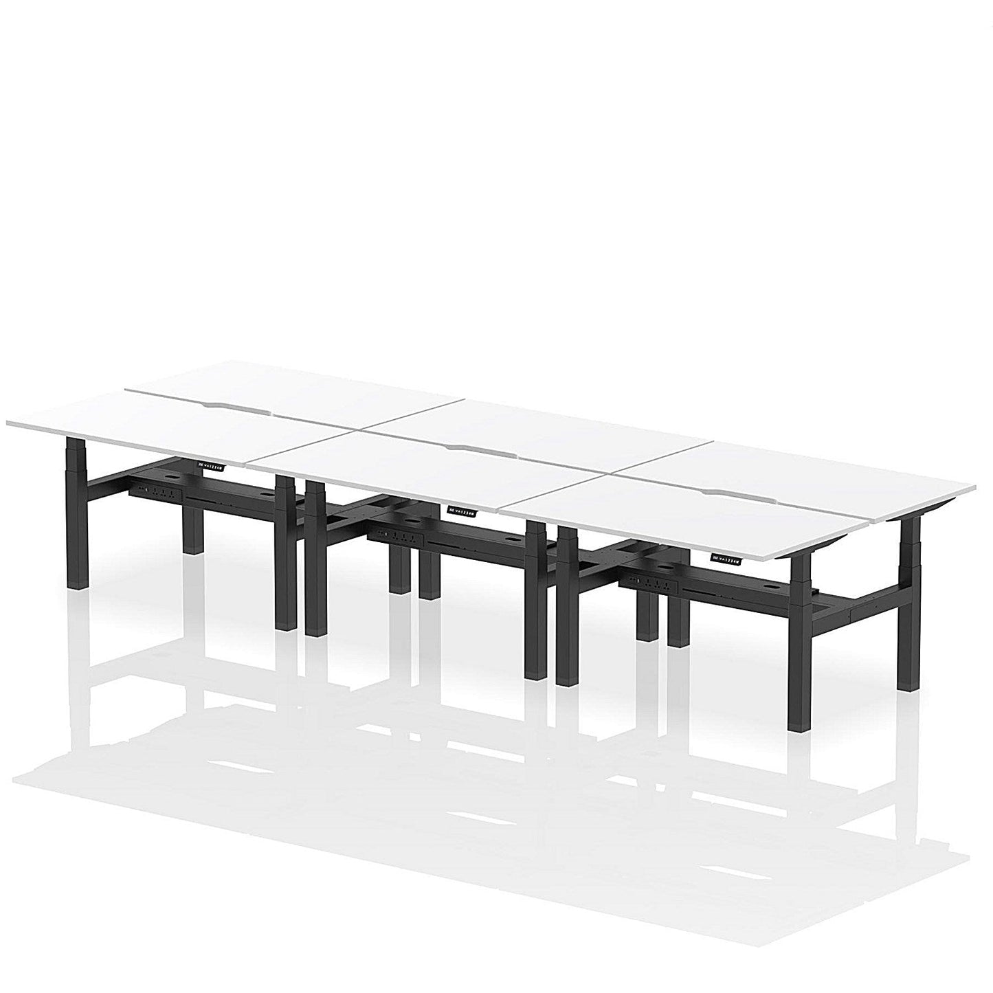 Air 6 Person Sit-Standing Scalloped Bench Desk, Back to Back, 6 x 1400mm (800mm Deep), Black Frame, White Easy2Order : HA02172