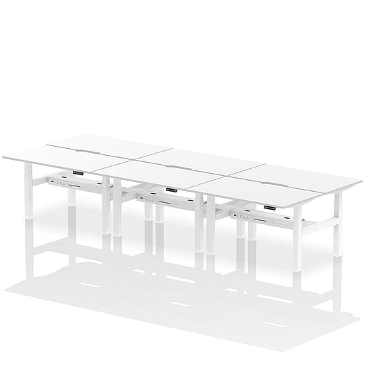 Air 6 Person Sit-Standing Scalloped Bench Desk, Back to Back, 6 x 1400mm (800mm Deep), White Frame, White Easy2Order : HA02176