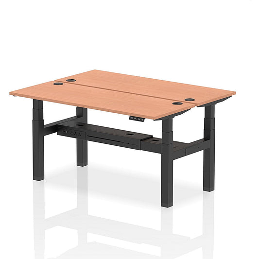 Air 2 Person Sit-Standing Bench Desk, Back to Back, 2 x 1600mm (600mm Deep), Black Frame, Beech Easy2Order : HA02178