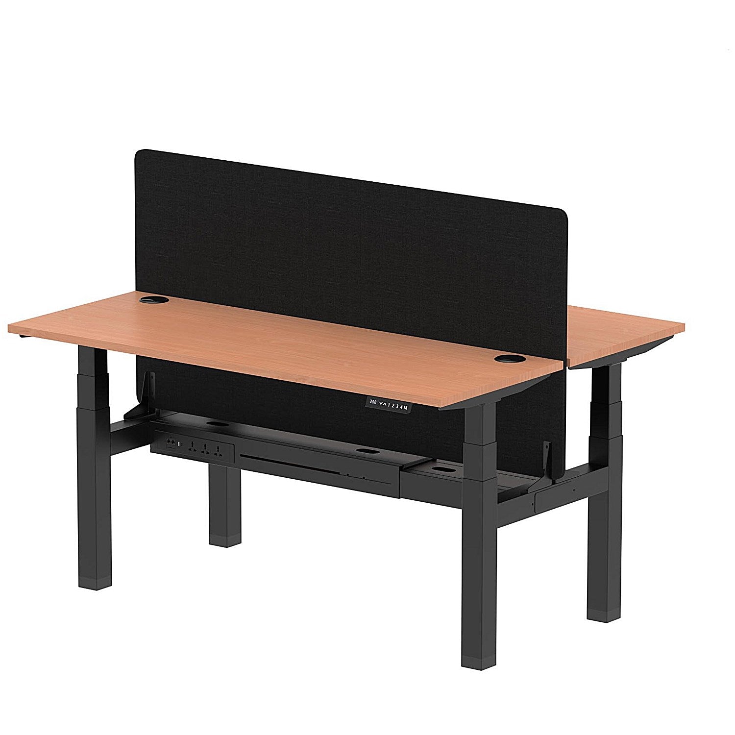 Air 2 Person Sit-Standing Bench Desk with Black Straight Screen, Back to Back, 2 x 1600mm (600mm Deep), Black Frame, Beech Easy2Order : HA02179