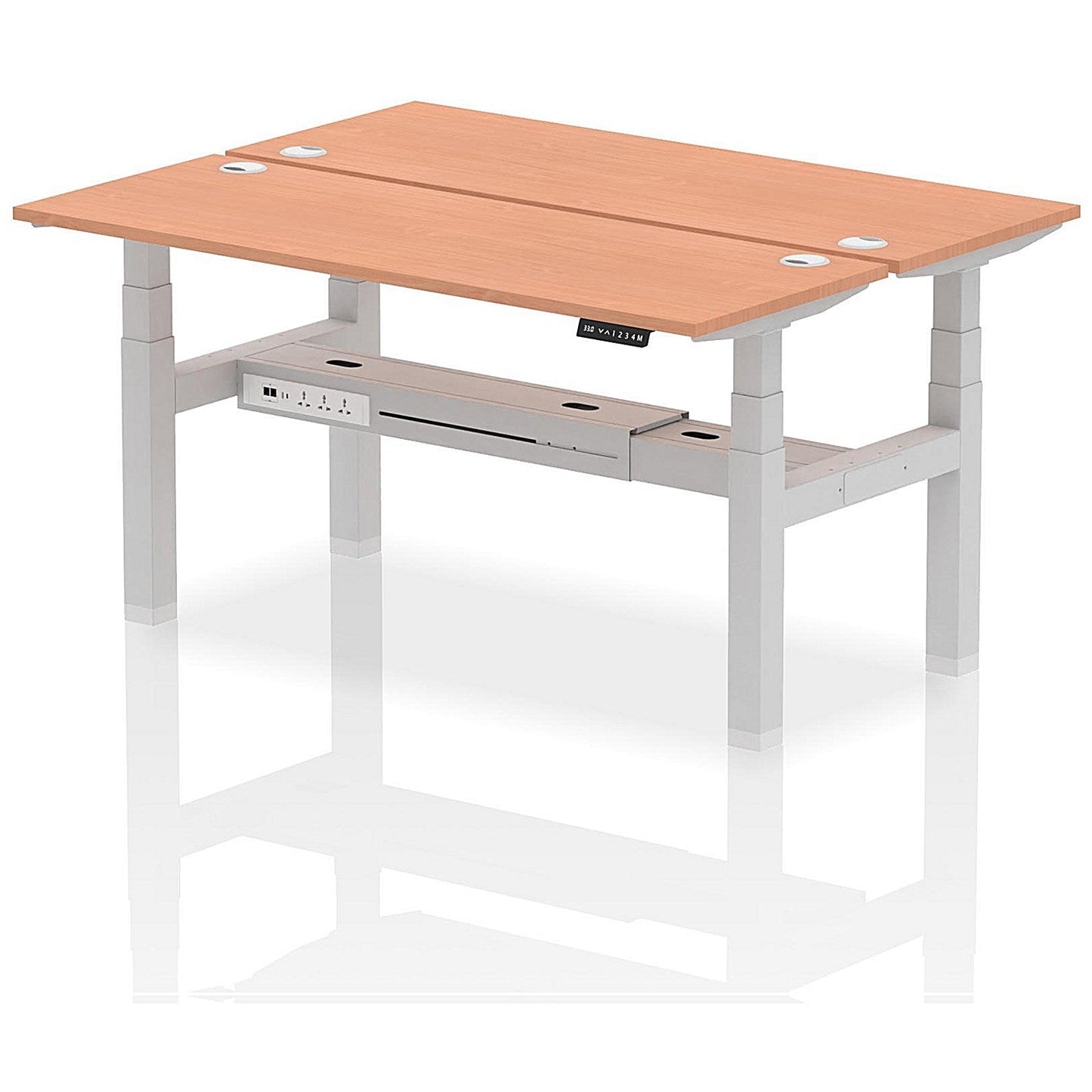 Air 2 Person Sit-Standing Bench Desk, Back to Back, 2 x 1600mm (600mm Deep), Silver Frame, Beech Easy2Order : HA02180