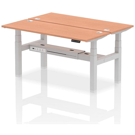 Air 2 Person Sit-Standing Bench Desk, Back to Back, 2 x 1600mm (600mm Deep), Silver Frame, Beech Easy2Order : HA02180