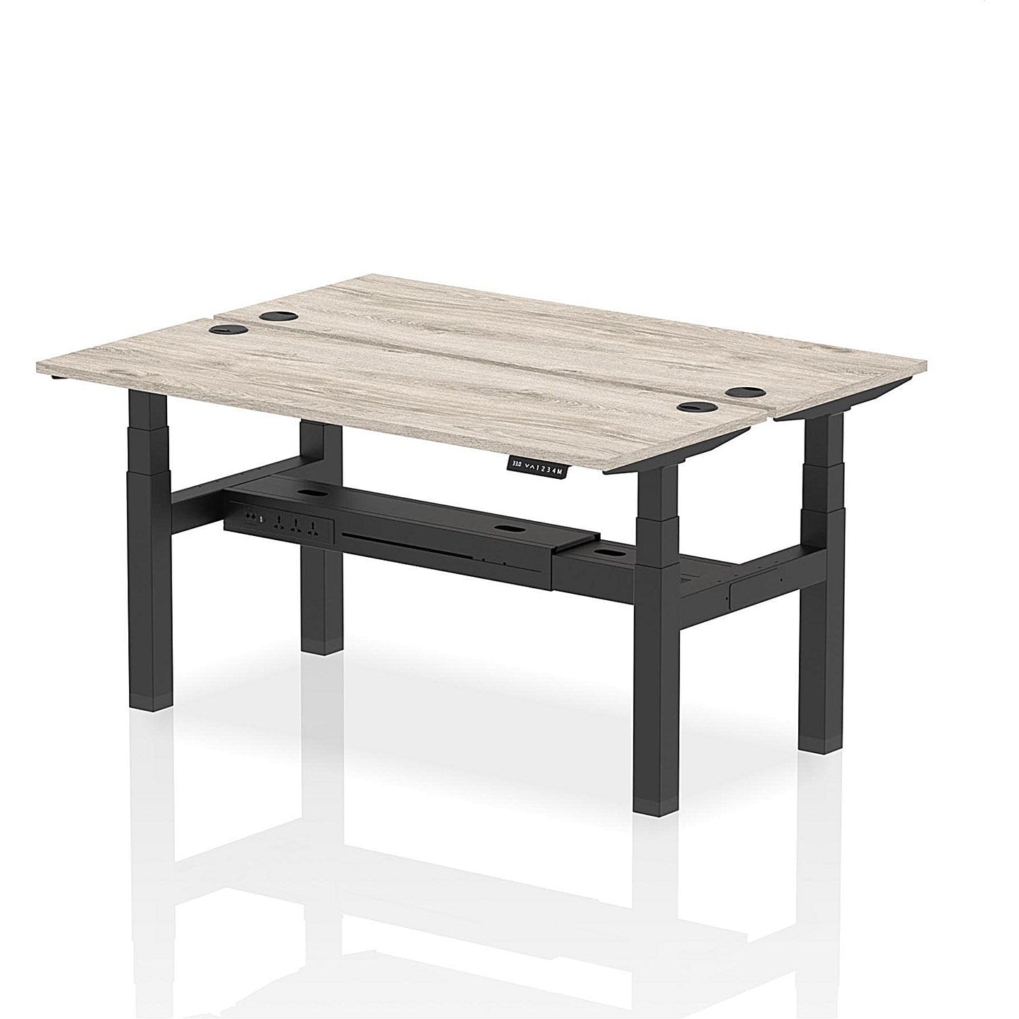 Air 2 Person Sit-Standing Bench Desk, Back to Back, 2 x 1600mm (600mm Deep), Black Frame, Grey Oak Easy2Order : HA02184