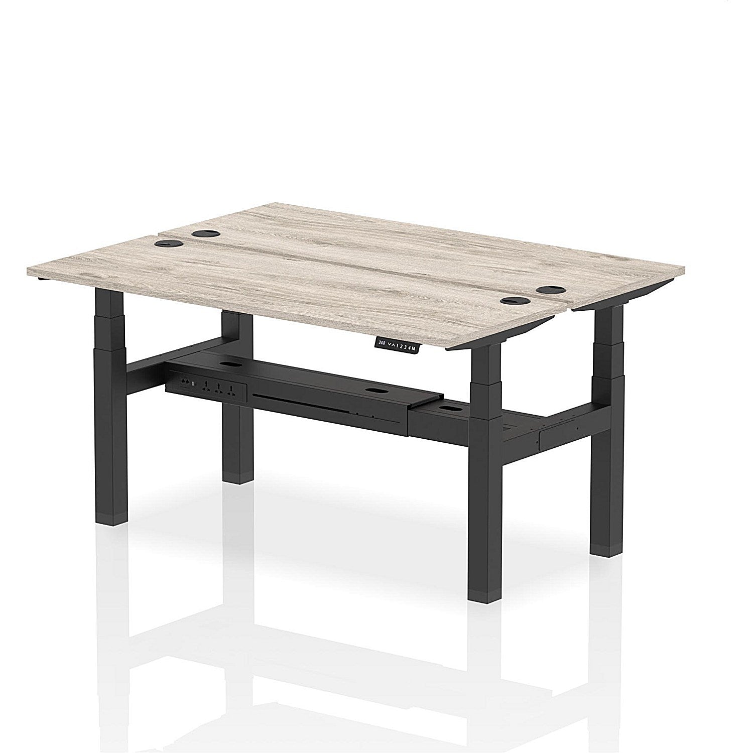Air 2 Person Sit-Standing Bench Desk, Back to Back, 2 x 1600mm (600mm Deep), Black Frame, Grey Oak Easy2Order : HA02184