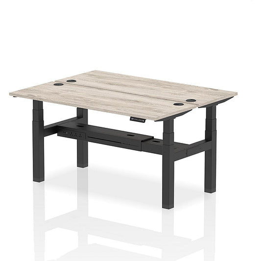 Air 2 Person Sit-Standing Bench Desk, Back to Back, 2 x 1600mm (600mm Deep), Black Frame, Grey Oak Easy2Order : HA02184