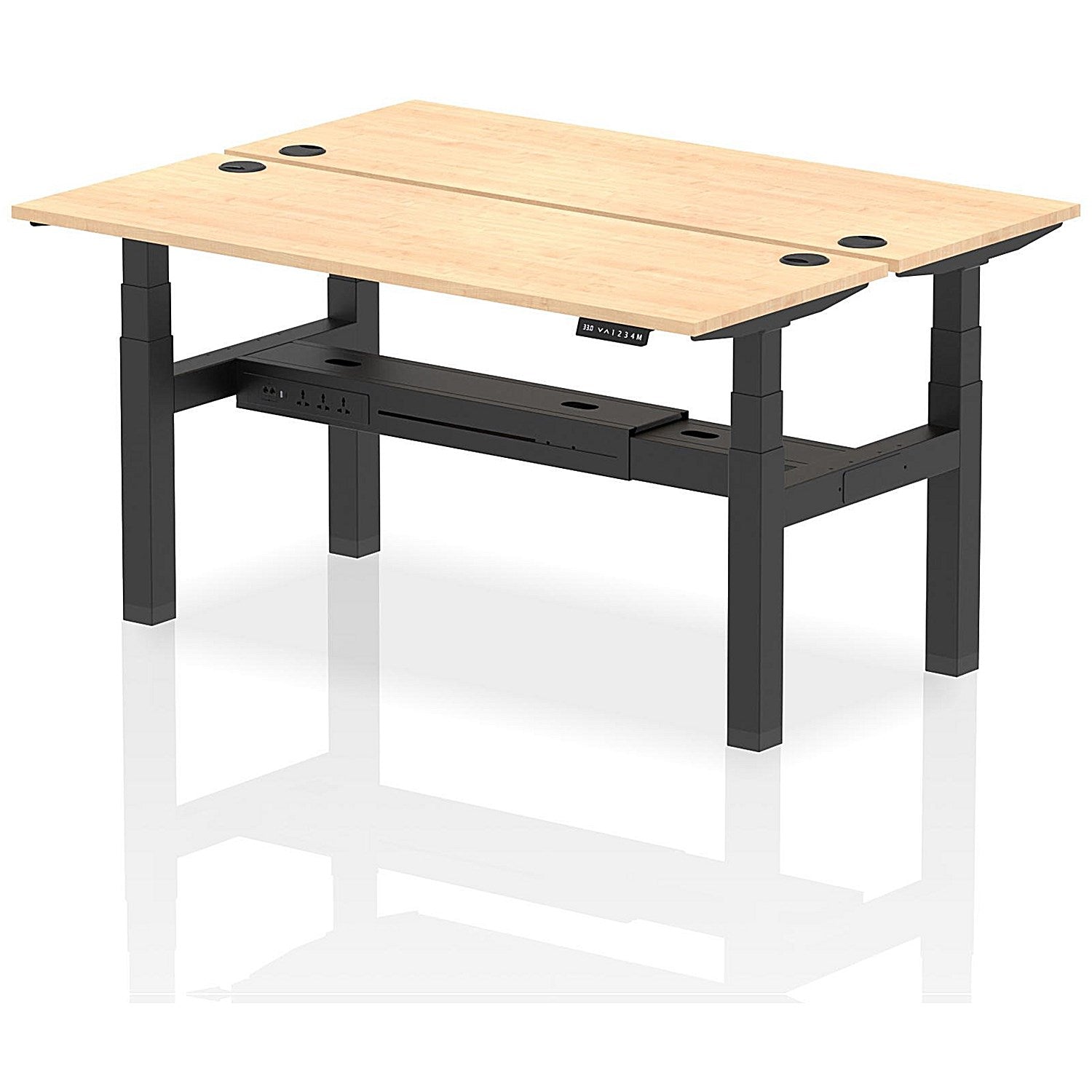 Air 2 Person Sit-Standing Bench Desk, Back to Back, 2 x 1600mm (600mm Deep), Black Frame, Maple Easy2Order : HA02190