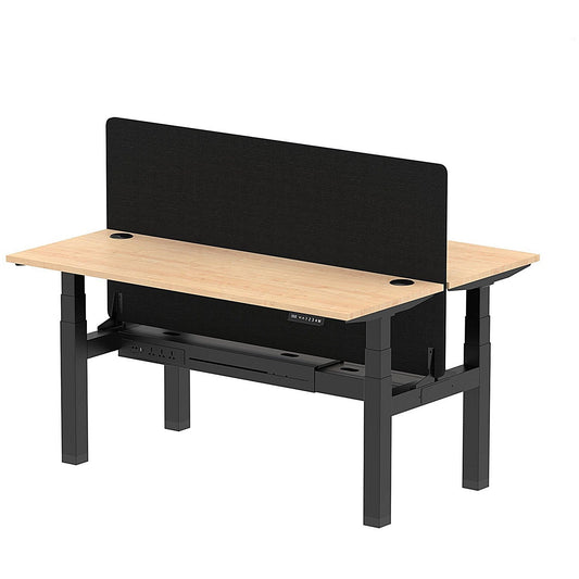 Air 2 Person Sit-Standing Bench Desk with Black Straight Screen, Back to Back, 2 x 1600mm (600mm Deep), Black Frame, Maple Easy2Order : HA02191