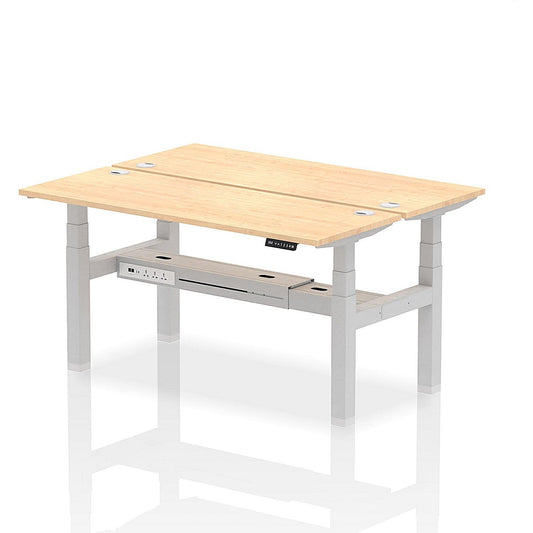 Air 2 Person Sit-Standing Bench Desk, Back to Back, 2 x 1600mm (600mm Deep), Silver Frame, Maple Easy2Order : HA02192