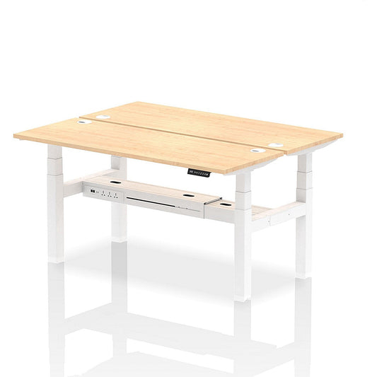 Air 2 Person Sit-Standing Bench Desk, Back to Back, 2 x 1600mm (600mm Deep), White Frame, Maple Easy2Order : HA02194