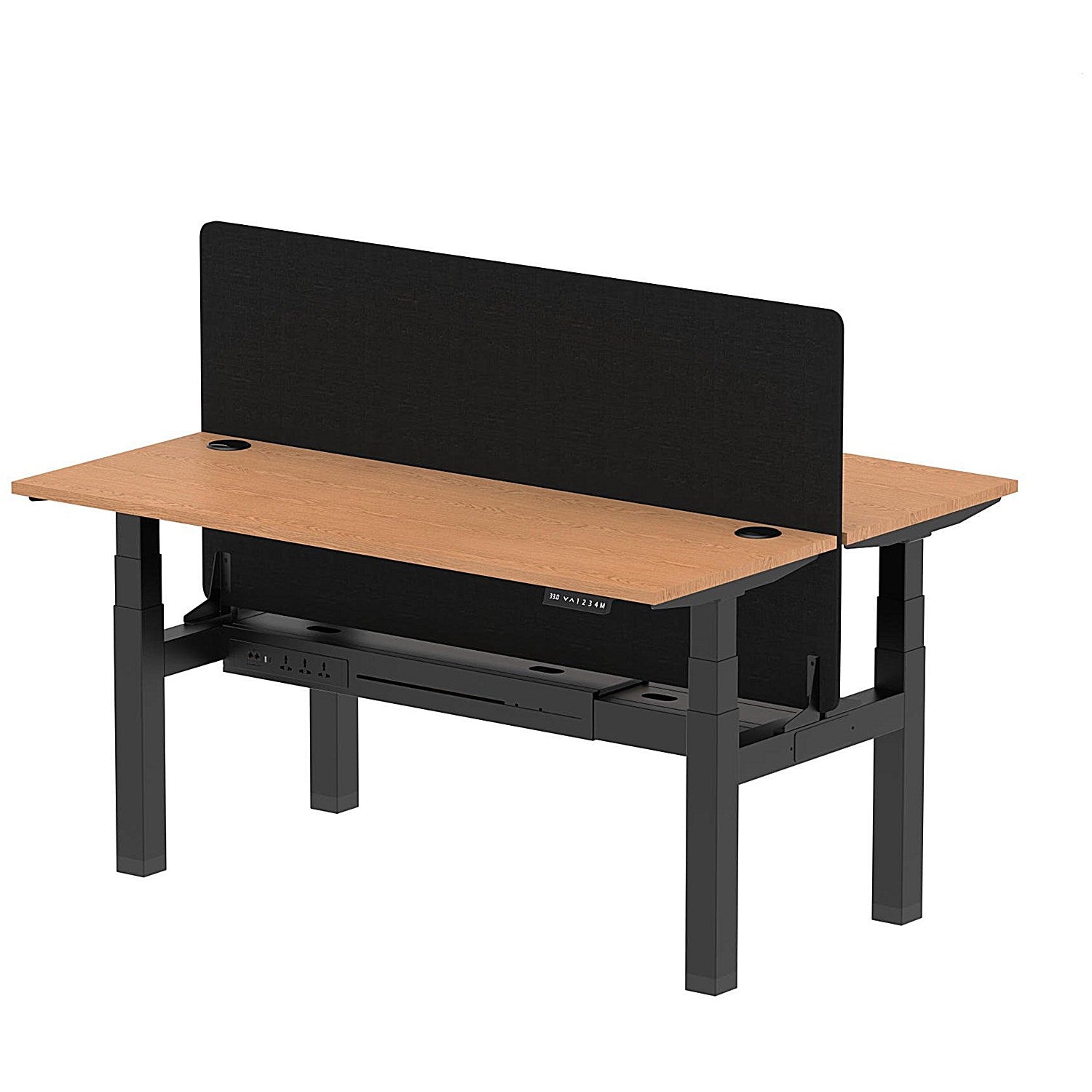Air 2 Person Sit-Standing Bench Desk with Black Straight Screen, Back to Back, 2 x 1600mm (600mm Deep), Black Frame, Oak Easy2Order : HA02197
