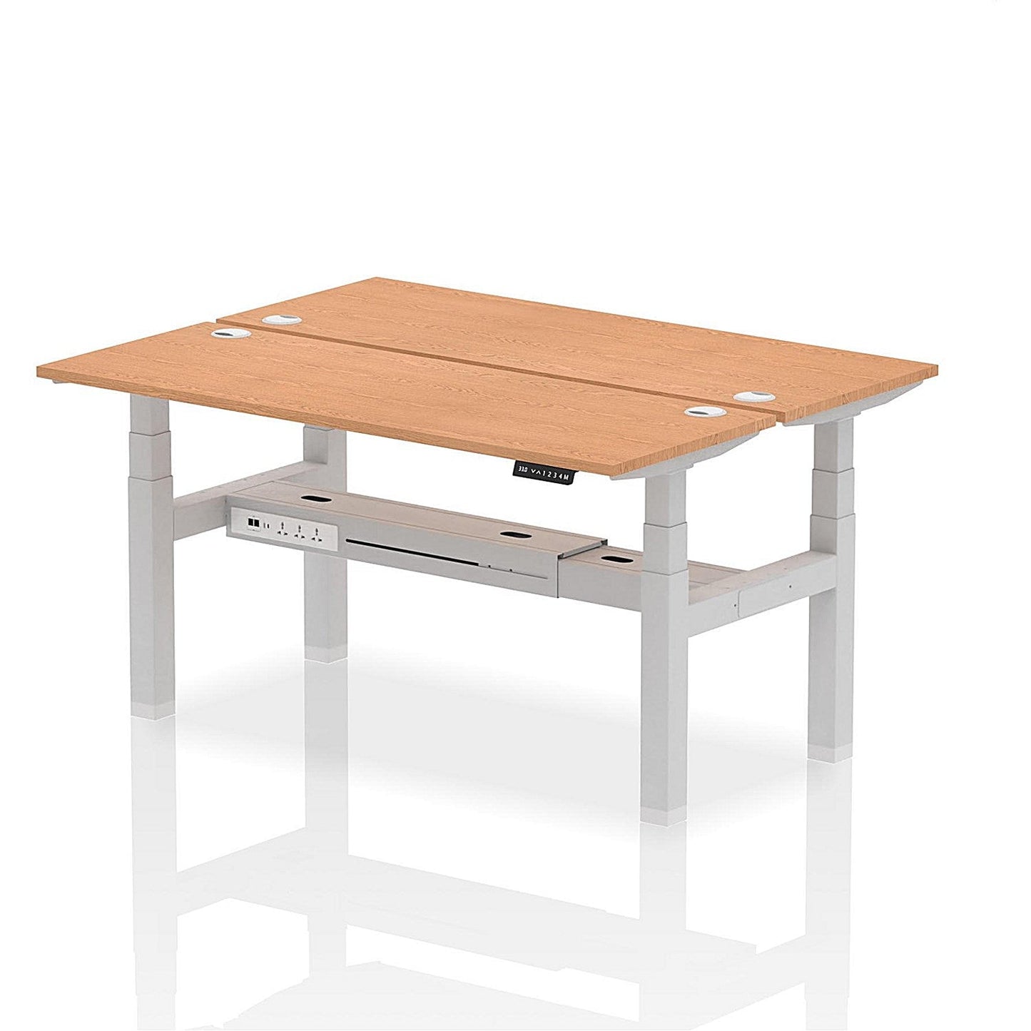 Air 2 Person Sit-Standing Bench Desk, Back to Back, 2 x 1600mm (600mm Deep), Silver Frame, Oak Easy2Order : HA02198
