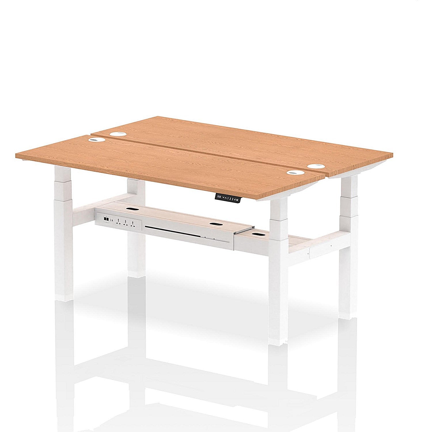 Air 2 Person Sit-Standing Bench Desk, Back to Back, 2 x 1600mm (600mm Deep), White Frame, Oak Easy2Order : HA02200