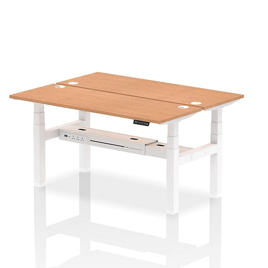 Air 2 Person Sit-Standing Bench Desk, Back to Back, 2 x 1600mm (600mm Deep), White Frame, Oak Easy2Order : HA02200