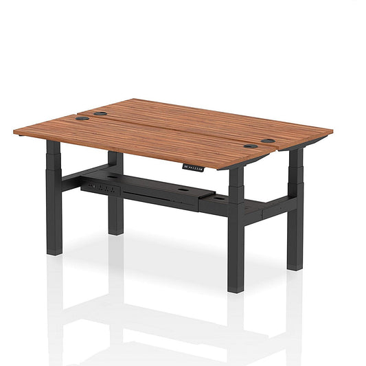 Air 2 Person Sit-Standing Bench Desk, Back to Back, 2 x 1600mm (600mm Deep), Black Frame, Walnut Easy2Order : HA02202