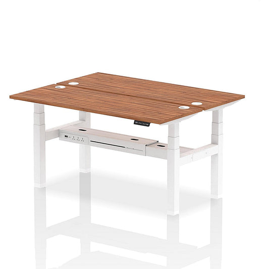 Air 2 Person Sit-Standing Bench Desk, Back to Back, 2 x 1600mm (600mm Deep), White Frame, Walnut Easy2Order : HA02206