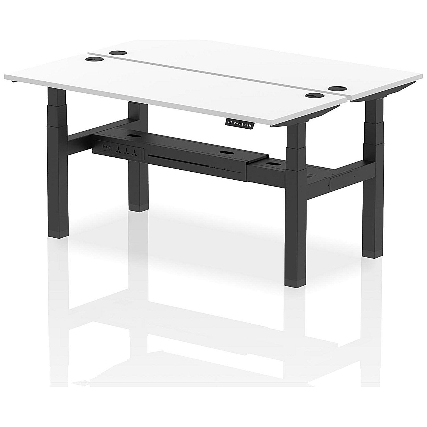 Air 2 Person Sit-Standing Bench Desk, Back to Back, 2 x 1600mm (600mm Deep), Black Frame, White Easy2Order : HA02208