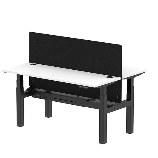 Air 2 Person Sit-Standing Bench Desk with Black Straight Screen, Back to Back, 2 x 1600mm (600mm Deep), Black Frame, White Easy2Order : HA02209