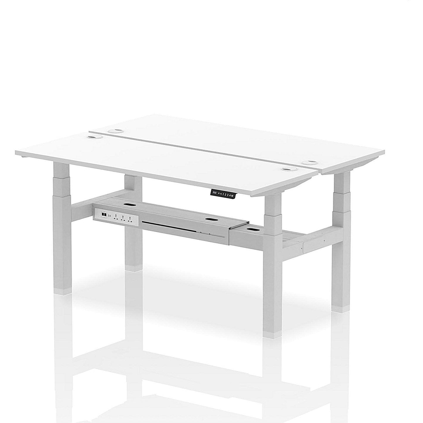 Air 2 Person Sit-Standing Bench Desk, Back to Back, 2 x 1600mm (600mm Deep), Silver Frame, White Easy2Order : HA02210