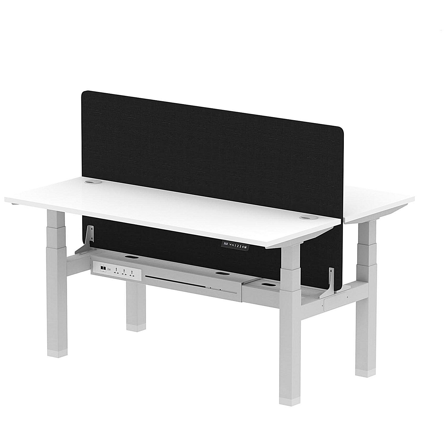 Air 2 Person Sit-Standing Bench Desk with Black Straight Screen, Back to Back, 2 x 1600mm (600mm Deep), Silver Frame, White Easy2Order : HA02211