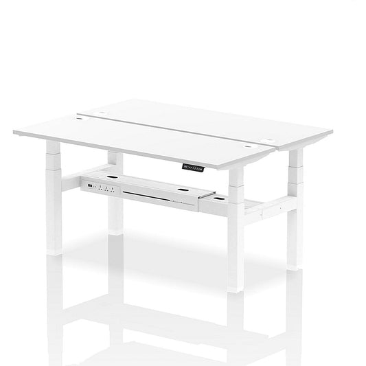 Air 2 Person Sit-Standing Bench Desk, Back to Back, 2 x 1600mm (600mm Deep), White Frame, White Easy2Order : HA02212
