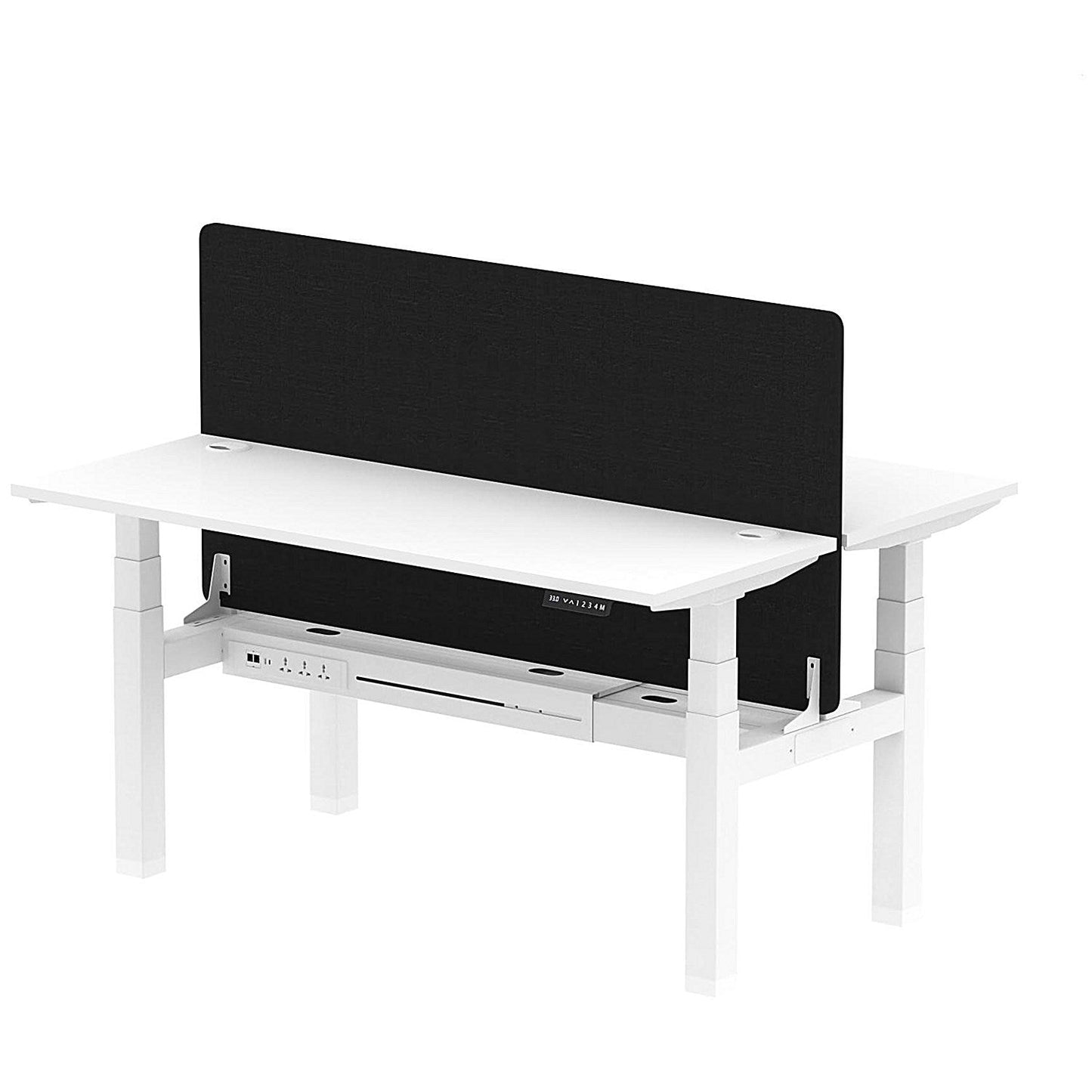 Air 2 Person Sit-Standing Bench Desk with Black Straight Screen, Back to Back, 2 x 1600mm (600mm Deep), White Frame, White Easy2Order : HA02213