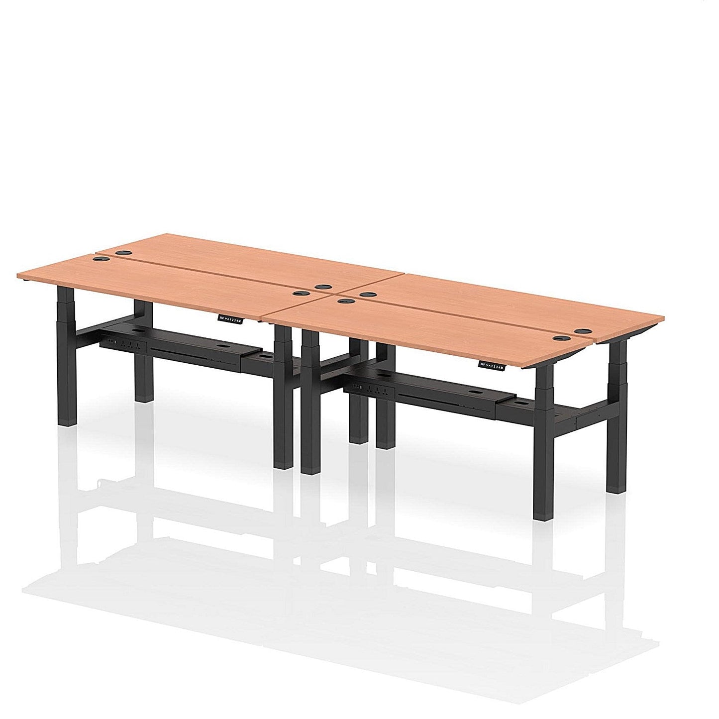 Air 4 Person Sit-Standing Bench Desk, Back to Back, 4 x 1600mm (600mm Deep), Black Frame, Beech Easy2Order : HA02214
