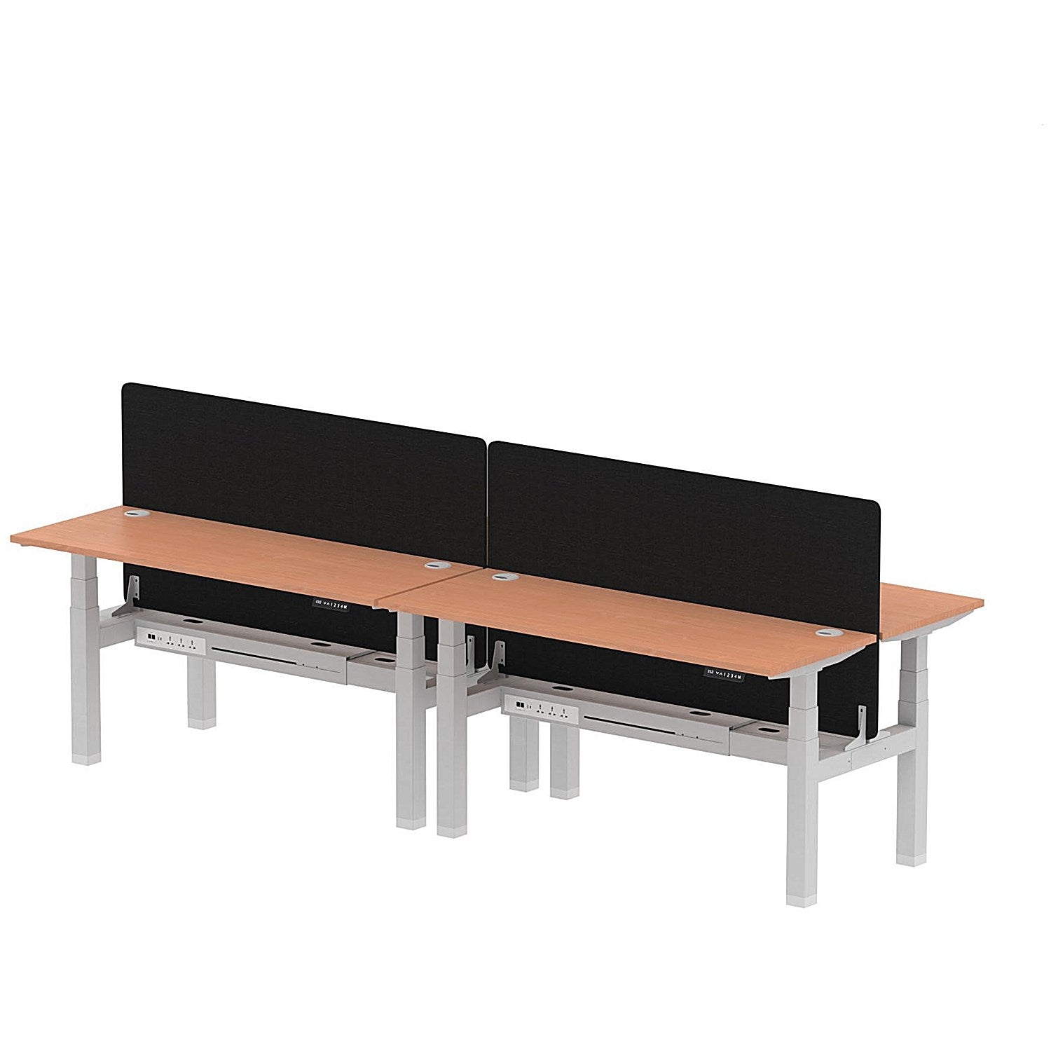 Air 4 Person Sit-Standing Bench Desk with Black Straight Screen, Back to Back, 4 x 1600mm (600mm Deep), Silver Frame, Beech Easy2Order : HA02217