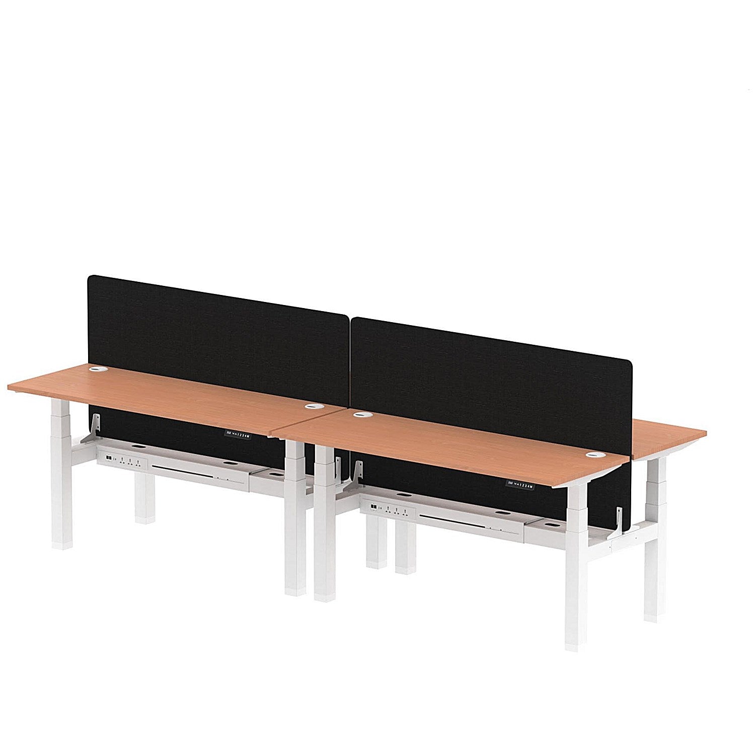 Air 4 Person Sit-Standing Bench Desk with Black Straight Screen, Back to Back, 4 x 1600mm (600mm Deep), White Frame, Beech Easy2Order : HA02219