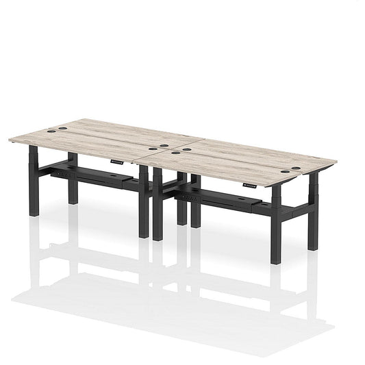 Air 4 Person Sit-Standing Bench Desk, Back to Back, 4 x 1600mm (600mm Deep), Black Frame, Grey Oak Easy2Order : HA02220