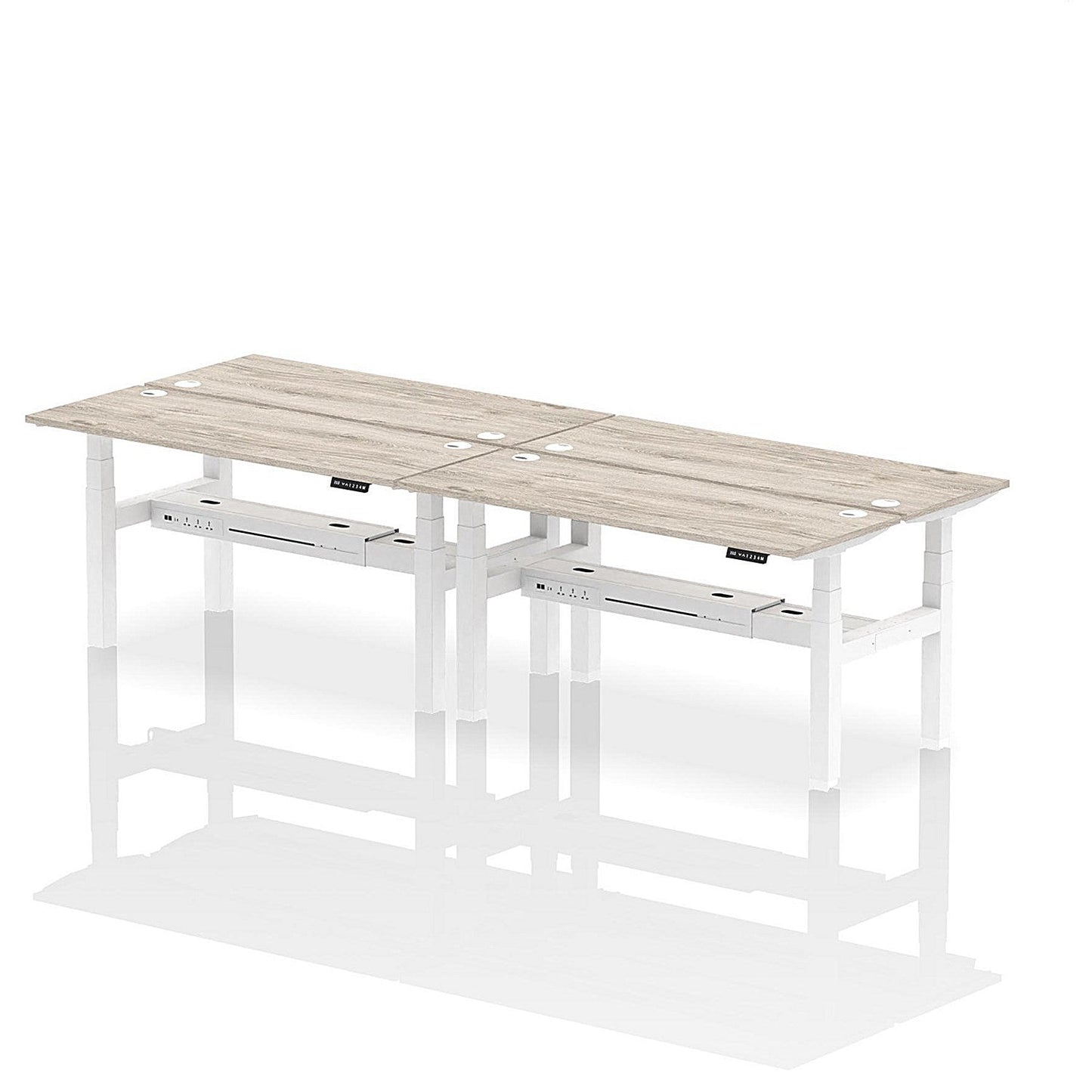 Air 4 Person Sit-Standing Bench Desk, Back to Back, 4 x 1600mm (600mm Deep), White Frame, Grey Oak Easy2Order : HA02224