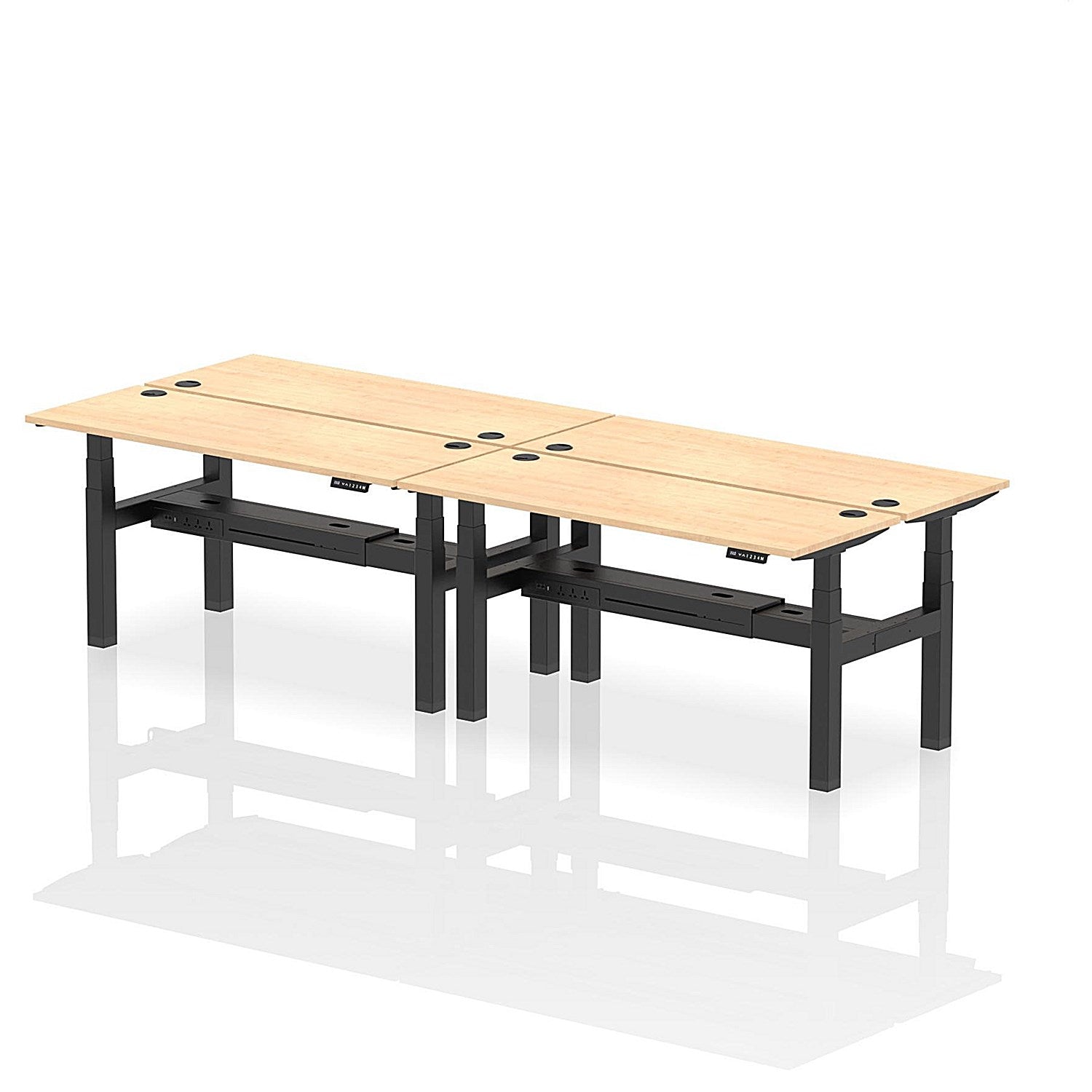 Air 4 Person Sit-Standing Bench Desk, Back to Back, 4 x 1600mm (600mm Deep), Black Frame, Maple Easy2Order : HA02226