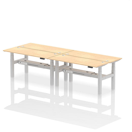 Air 4 Person Sit-Standing Bench Desk, Back to Back, 4 x 1600mm (600mm Deep), Silver Frame, Maple Easy2Order : HA02228