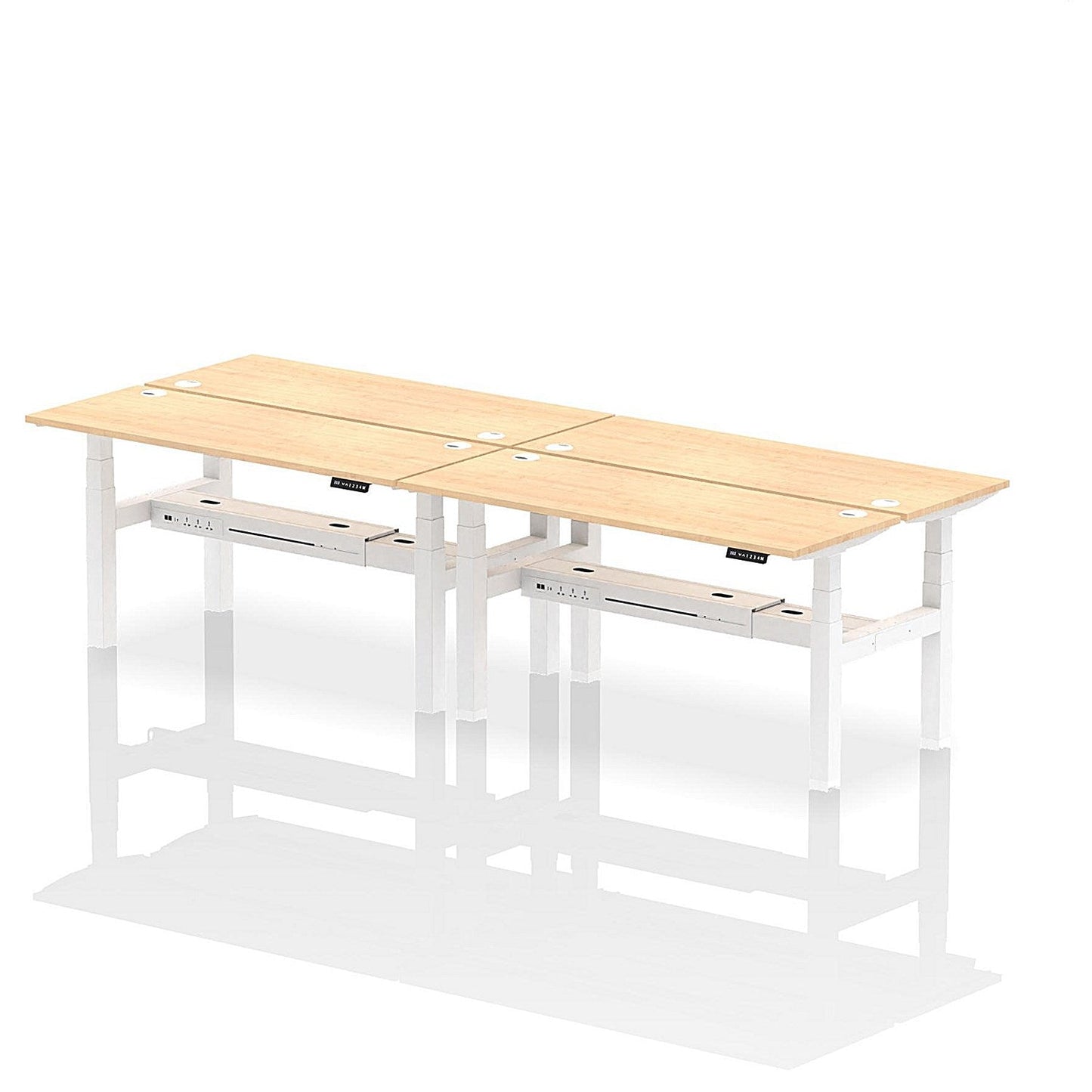 Air 4 Person Sit-Standing Bench Desk, Back to Back, 4 x 1600mm (600mm Deep), White Frame, Maple Easy2Order : HA02230