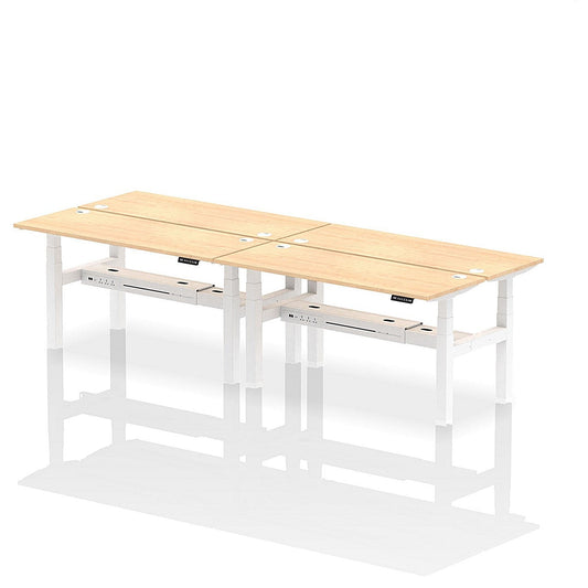 Air 4 Person Sit-Standing Bench Desk, Back to Back, 4 x 1600mm (600mm Deep), White Frame, Maple Easy2Order : HA02230