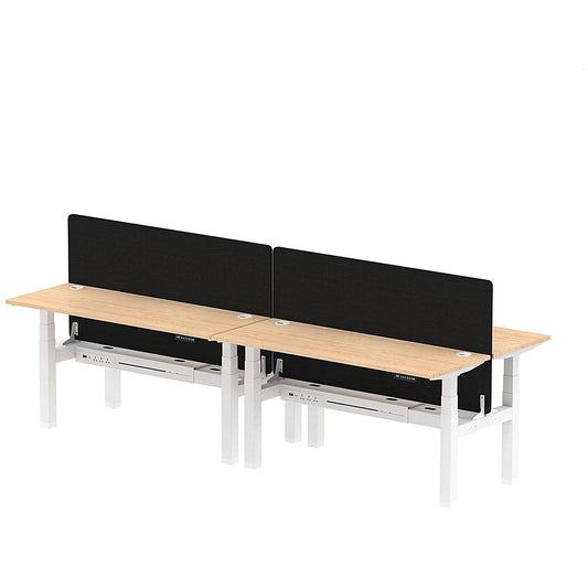 Air 4 Person Sit-Standing Bench Desk with Black Straight Screen, Back to Back, 4 x 1600mm (600mm Deep), White Frame, Maple Easy2Order : HA02231