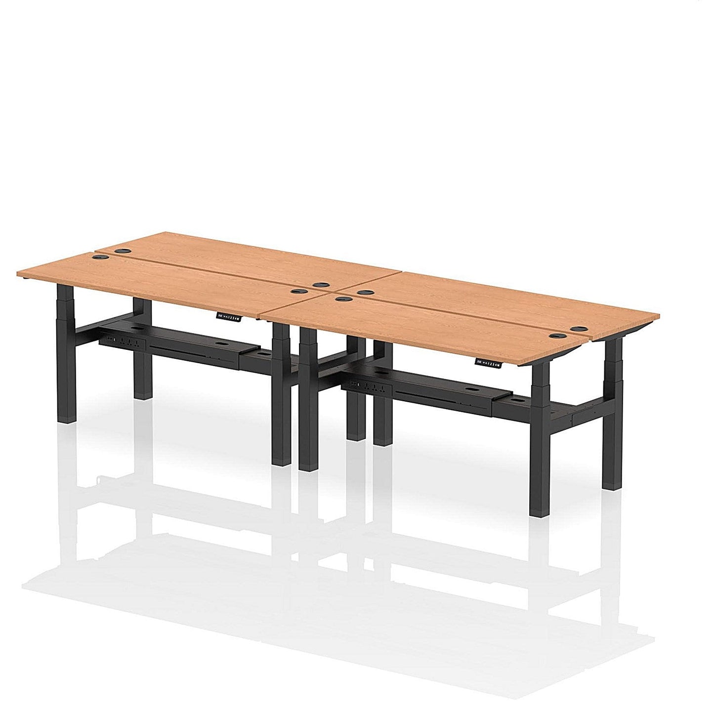 Air 4 Person Sit-Standing Bench Desk, Back to Back, 4 x 1600mm (600mm Deep), Black Frame, Oak Easy2Order : HA02232
