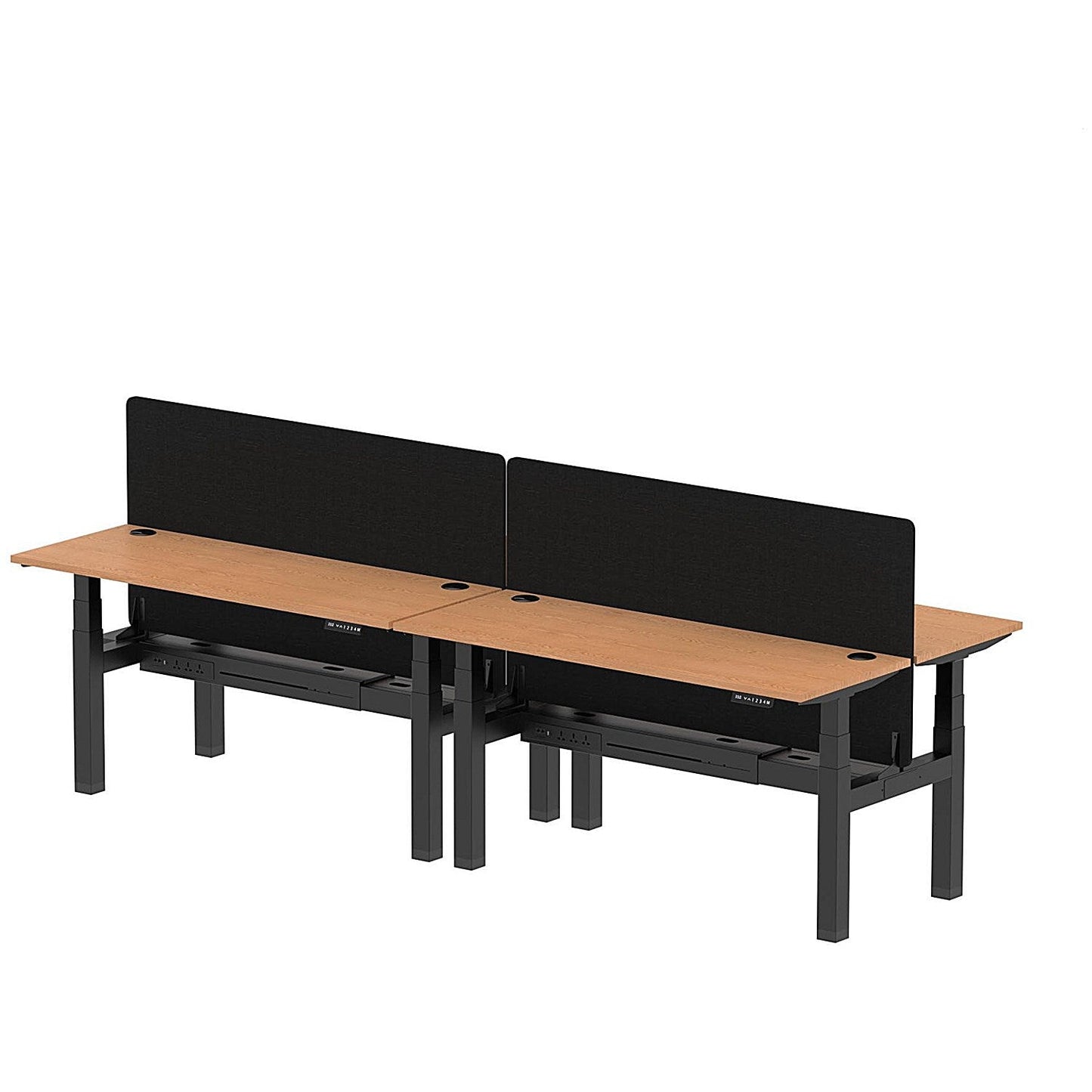 Air 4 Person Sit-Standing Bench Desk with Black Straight Screen, Back to Back, 4 x 1600mm (600mm Deep), Black Frame, Oak Easy2Order : HA02233