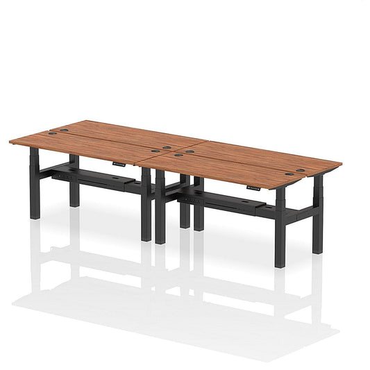 Air 4 Person Sit-Standing Bench Desk, Back to Back, 4 x 1600mm (600mm Deep), Black Frame, Walnut Easy2Order : HA02238
