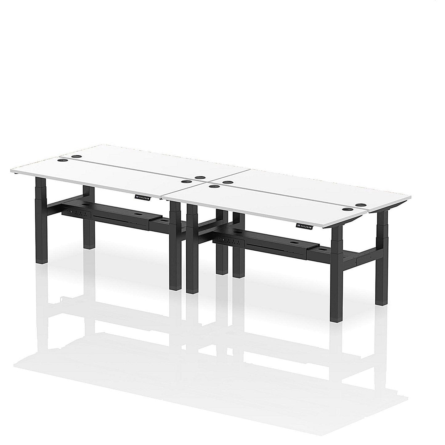 Air 4 Person Sit-Standing Bench Desk, Back to Back, 4 x 1600mm (600mm Deep), Black Frame, White Easy2Order : HA02244