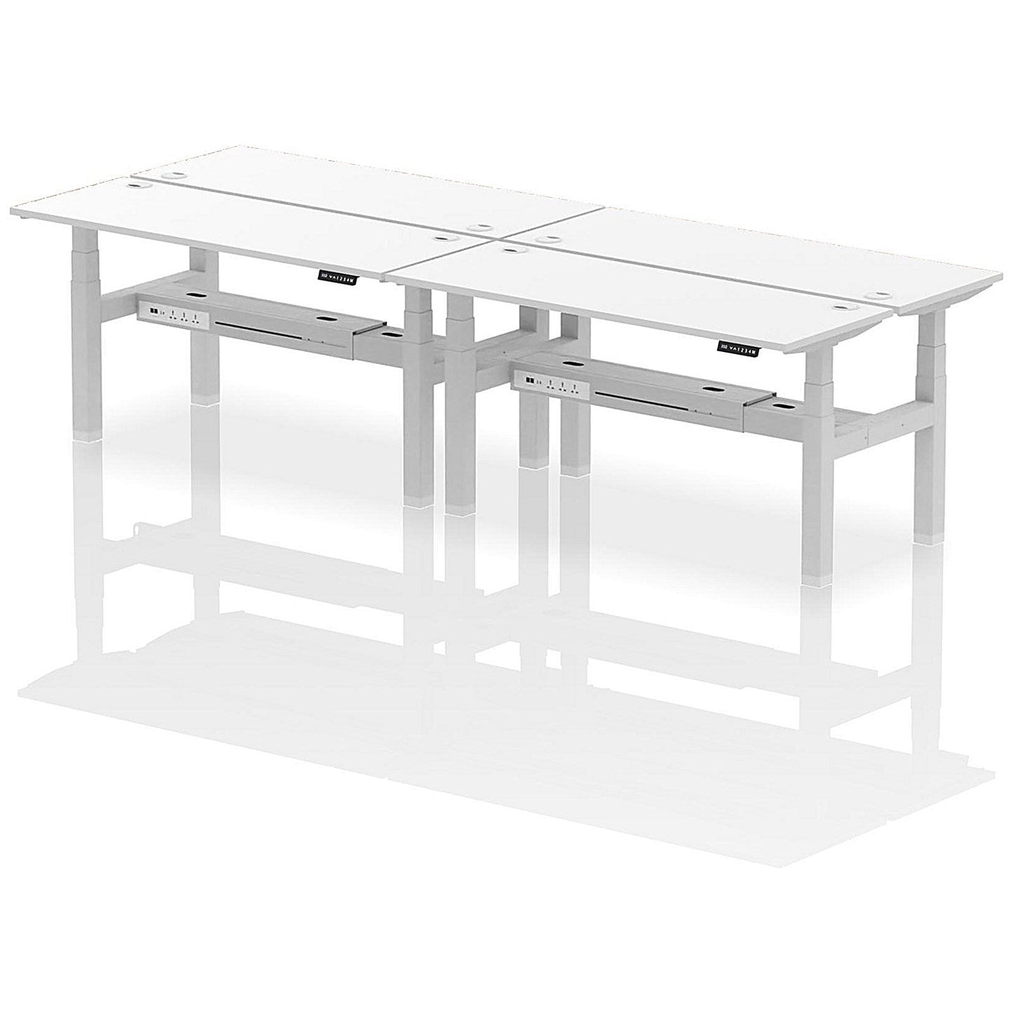 Air 4 Person Sit-Standing Bench Desk, Back to Back, 4 x 1600mm (600mm Deep), Silver Frame, White Easy2Order : HA02246