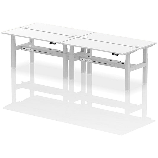 Air 4 Person Sit-Standing Bench Desk, Back to Back, 4 x 1600mm (600mm Deep), Silver Frame, White Easy2Order : HA02246
