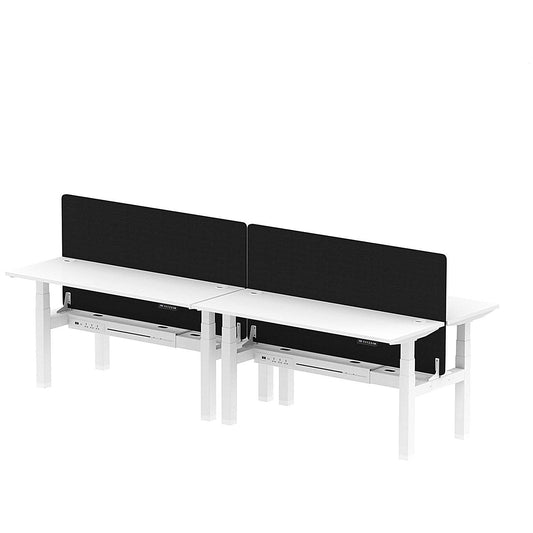 Air 4 Person Sit-Standing Bench Desk with Black Straight Screen, Back to Back, 4 x 1600mm (600mm Deep), White Frame, White Easy2Order : HA02249