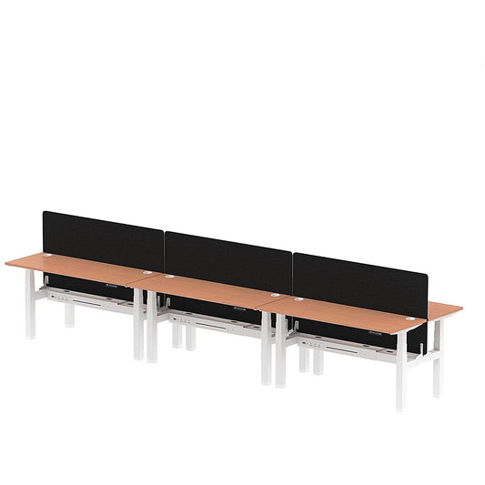 Air 6 Person Sit-Standing Bench Desk with Black Straight Screen, Back to Back, 6 x 1600mm (600mm Deep), White Frame, Beech Easy2Order : HA02255